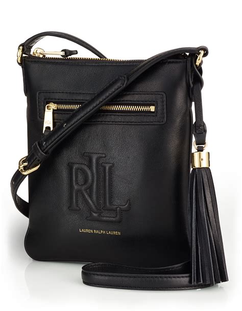 Lauren by ralph lauren Leather Crossbody Bag in Black | Lyst