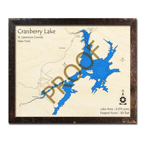 Cranberry Lake, NY 3D Wood Topo Map