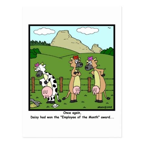 Employee of the Month: Cow Cartoon Postcard | Zazzle