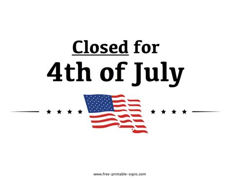 Printable Closed For 4Th Of July Sign Template