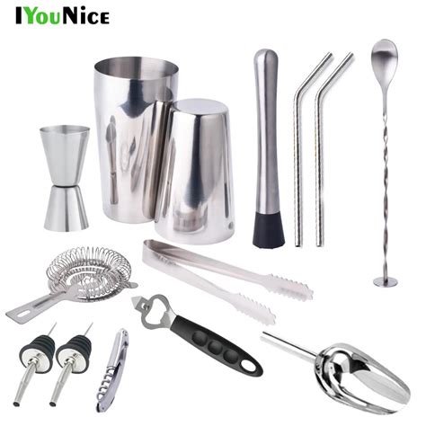 IYouNice 17 Pcs Stainless Steel Bartender Tool Set Shaker Milk Tea ...