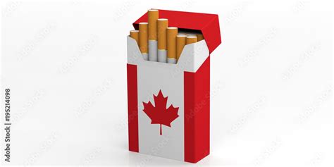 Smoking, cigarettes Canada. Canadian flag on a cigarette pack isolated ...