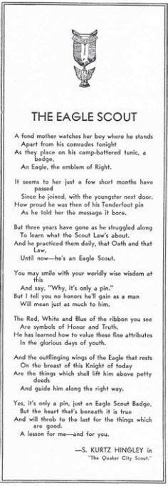 Eagle Scout Poem | The Eagle Scout a/k/a It's Only A Pin by S. Kurtz Hingley, 1930. | Eagle ...