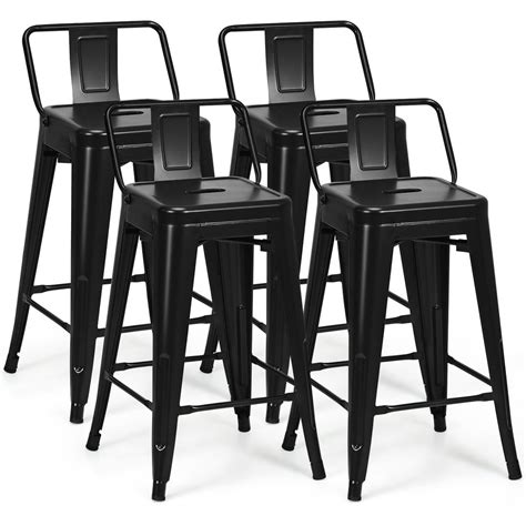 Costway Set of 4 Low Back Metal Counter Stool 24'' Seat Height ...