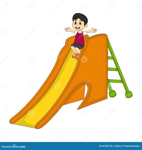 Little Boy Playing on a Slide Cartoon Stock Vector - Illustration of ...