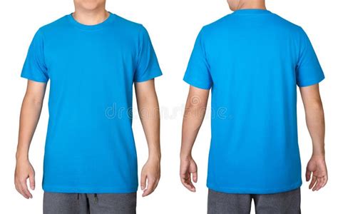 Blue T-shirt on a Young Man Isolated on White Background. Front and Back View Stock Image ...