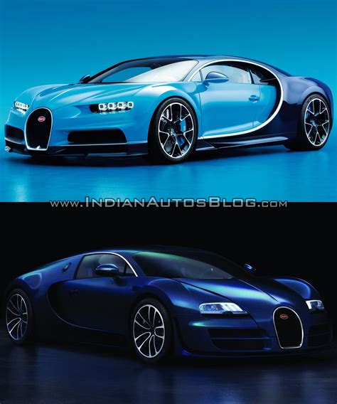 Bugatti Chiron vs. Bugatti Veyron front three quarters