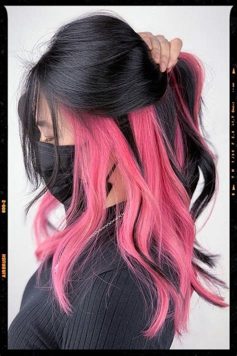 Black Hair With Light Pink Highlights