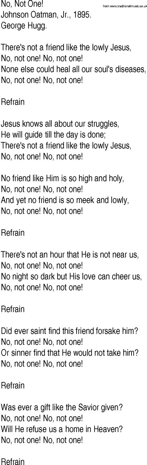 Hymn and Gospel Song Lyrics for No, Not One! by Johnson Oatman Jr