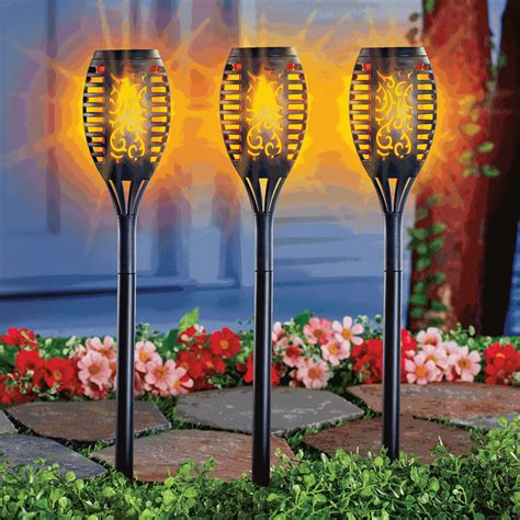 Solar Powered Dancing Faux Flame Garden Stakes - Set of 3 | Collections Etc.