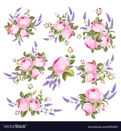 Vector set of blooming flowers. Spring, summer wedding romantic elegant ...