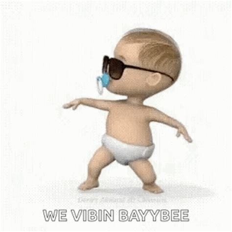 an animated baby with sunglasses on his head and arms outstretched ...