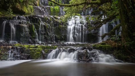 Photos New Zealand Purakaunui Falls Nature Waterfalls Moss 3840x2160