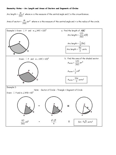 Arc Length and Area of A Sector | PDF | Area | Circle - Worksheets Library