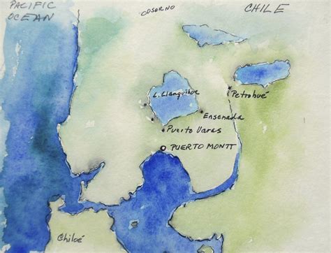 Minnie Valero: PUERTO MONTT, CHILE, watercolor map