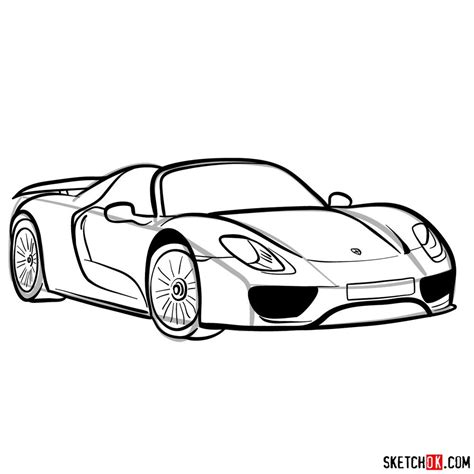 How to draw Porsche 918 Spyder - Supercars - Sketchok easy drawing guides