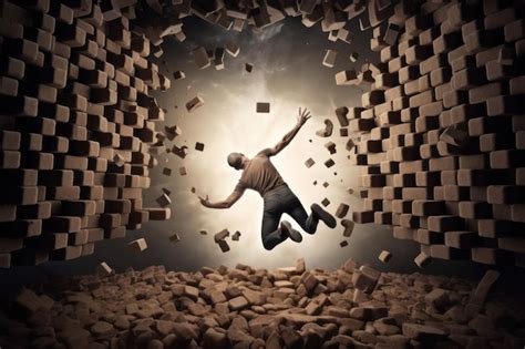 Premium Photo | Person Breaking through a Brick Wall Barrier for Success