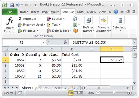 MS Excel: How to use the SUBTOTAL Function (WS)