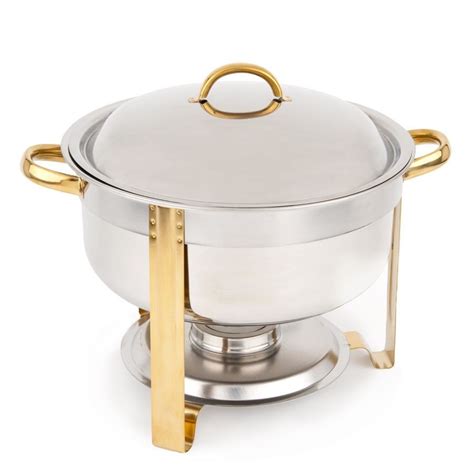 Choice 8 Qt. Deluxe Round Gold Accent Soup Chafer