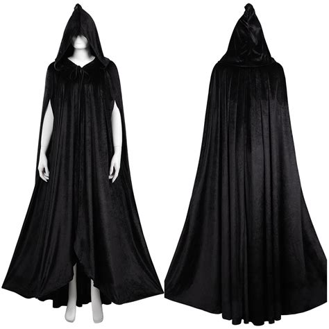 Witch Wizard Robe Cosplay Costume Black Short Sleeve Hooded Cloak Outf – Coshduk