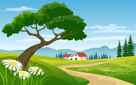 Beautiful Landscape Countryside with Farm 1308859 Vector Art at Vecteezy