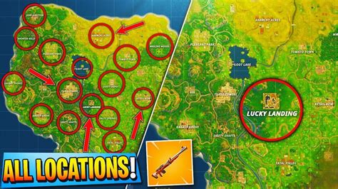 NEW "HUNTING RIFLE" ALL SECRET LOCATIONS! - Fortnite Battle Royale NEW "LUCKY LANDING" MAP ...