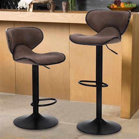 MF Studio 2PCS Metal Bar Stools Upolstered Counter Height Swivel Barstools with Back Support ...