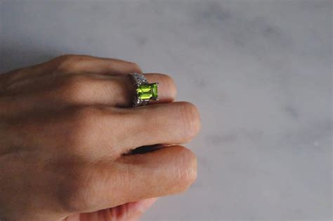 Vintage Platinum Peridot Ring, Emerald Cut | Gem Gardener