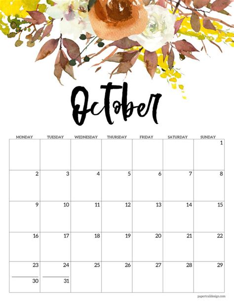 Free Printable 2023 Floral Calendar – Monday Start - Paper Trail Design | Calendar printables ...