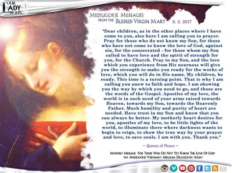 Medjugorje Message from the Blessed Virgin Mary 6.2.2017 in 2023 | Medjugorje messages ...