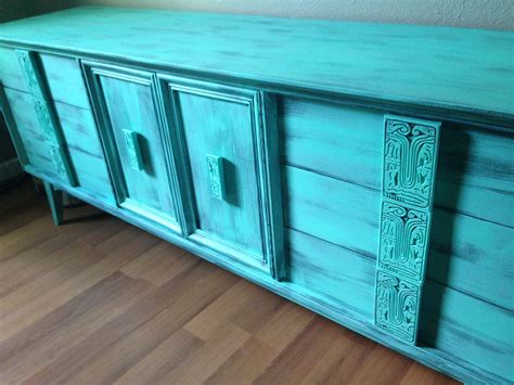 Rustic turquoise buffet.