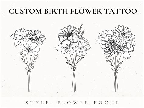 Custom Birth Flower Bouquet Family Birth Month Tattoo, 60% OFF