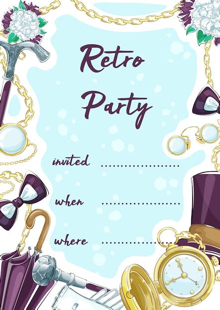 Invitación a una fiesta retro con elementos de accesorios vintage ...