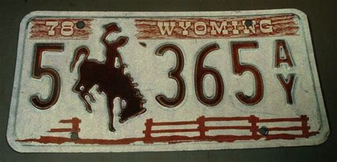 1978 Wyoming License Plate 5 365 AY Cowboy on Bucking Horse over Wooden Fence | eBay