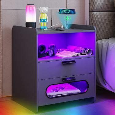 Gurexl RGB Nightstand with Wireless Charging Station and USB Ports Auto ...