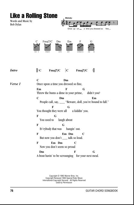 Like A Rolling Stone - Guitar Chords/Lyrics | zZounds