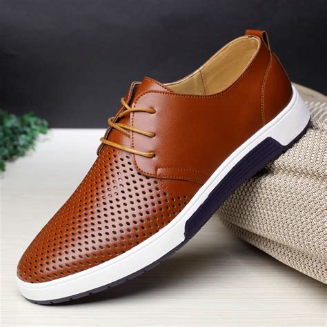 Merkmak New 2018 Men Casual Shoes Leather Summer Breathable Holes ...