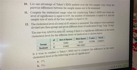 Solved 10. List one advantage of Tukey's HSD method over the | Chegg.com