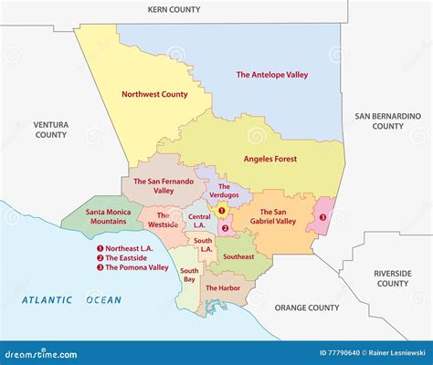 Los Angeles County Regions Map Stock Vector - Illustration of city ...