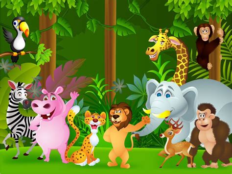 Of The Jungle Cartoon Children's Wall Mural | ohpopsi Wallpaper | Jungle cartoon, Cartoon jungle ...