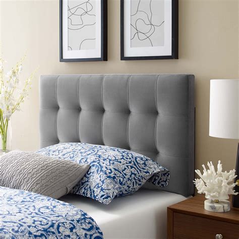 Lily Biscuit Tufted Twin Performance Velvet Headboard in Gray - Hyme Furniture