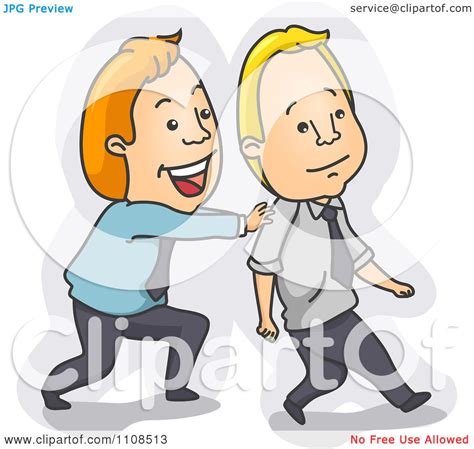 Clipart Businessman Encouraging And Pushing His Friend Forward - Royalty Free Vector ...