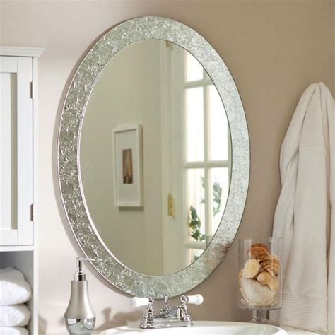 This Oval Frame-less Bathroom Vanity Wall Mirror with Elegant Crystal ...