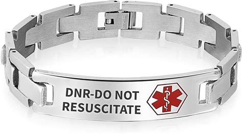 DNR-Do Not Resuscitate Identification Medical Alert ID U Link Bracelet for Men 8.5 Inch Steel ...