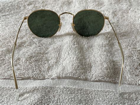 Pre-Owned Ray Ban RB3447 Round Metal Sunglasses -Gold Frame with Green Classic | eBay