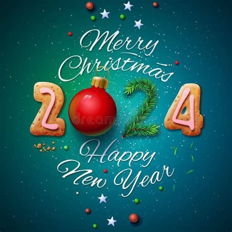 Merry Christmas and Happy New Year 2024 Greeting Card Stock Vector - Illustration of greeting ...