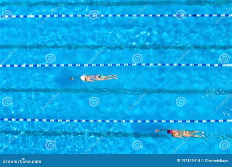 People Training in Swimming Pool, Top View Stock Photo - Image of ...