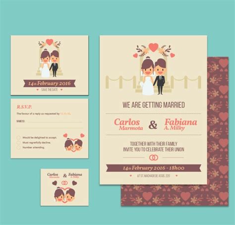 Wedding Invitation Card with heart pattern vector free download