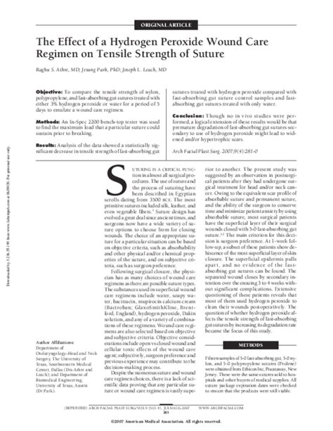 (PDF) The Effect of a Hydrogen Peroxide Wound Care Regimen on Tensile ...