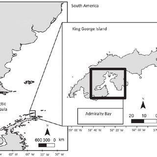 Map of King George Island and Admiralty Bay. The two open circles on... | Download Scientific ...